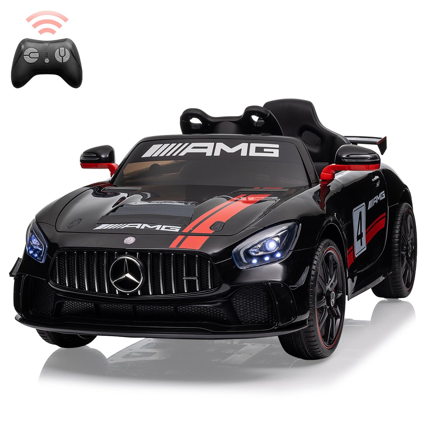 Garvee 12V Licensed Benz AMG Ride-On Car: Remote Control, Sound System, LED Headlights, One-Button Assemble Wheels, for Ages 3-8 - Black