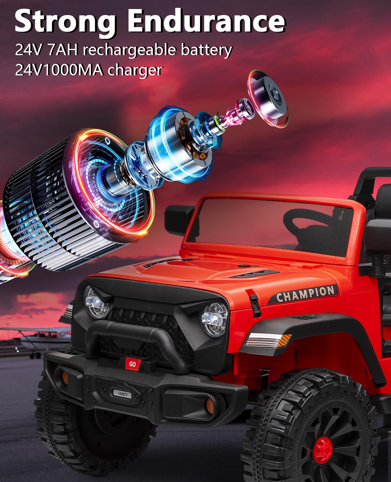 Garvee Ride - P Series: 24V Ride On Car 2 Seater For Kids Age 3+ , XL Electric Vehicles for Big Kids with 20" Wide Seat, 3 Speed, 2x200W Powerful Motor, Suspension, Bluetooth, Music,Power Wheels with Parent Control for Kids to Drive - Red