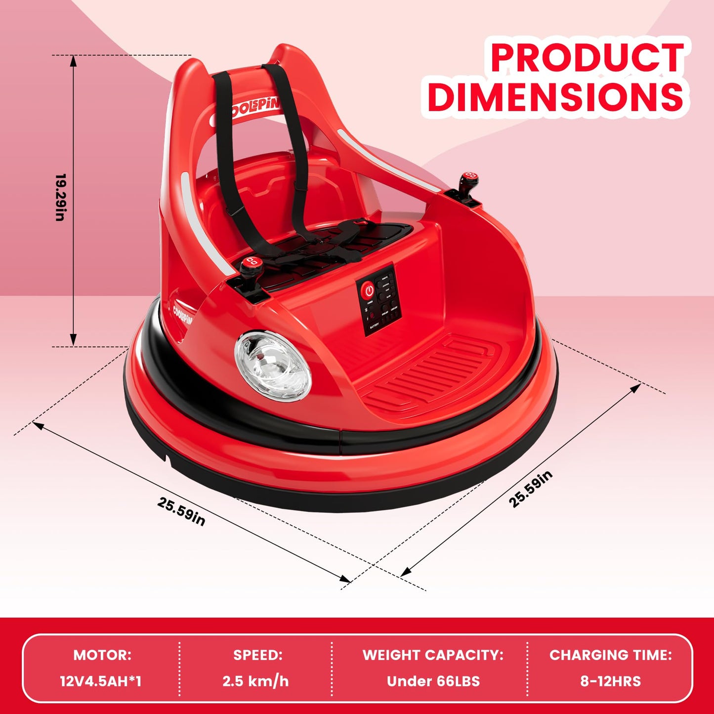 Garvee Ride - P Series: 12V Ride on Toddler Bumping Car W/Remote Control, LED Lights & 360 Degree Spin, ASTM Certified - Red