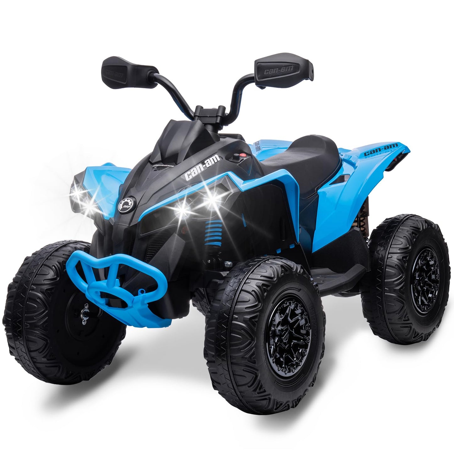 Garvee Ride - P Series: 12V Ride on Toy Car Bombardier Licensed BRP Can-am 4 Wheeler Quad Electric Vehicle, w/LED Lights, Spring Suspension, Bluetooth, Music, USB, Treaded Tires, White - Blue