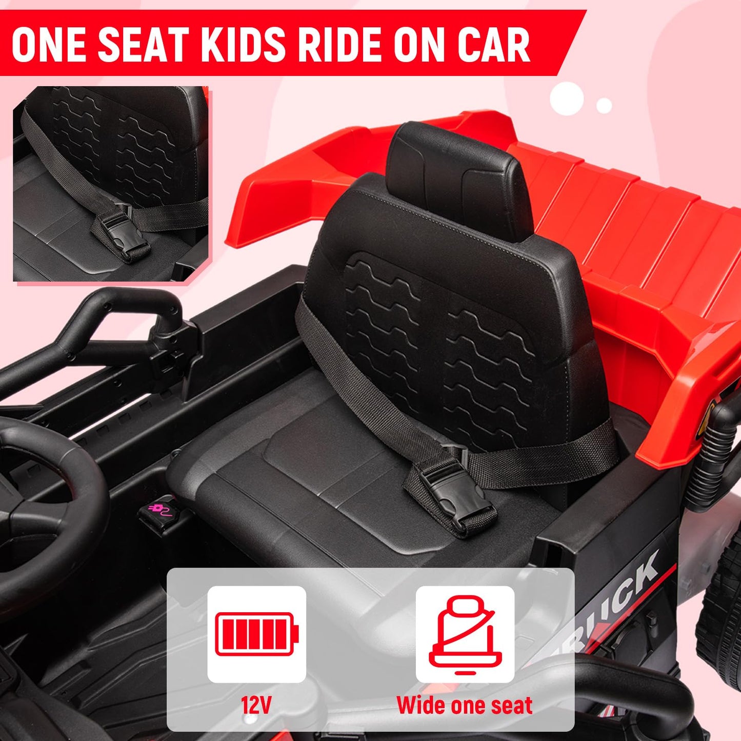 Garvee Ride - P Series: 12V Ride On Construction Vehicle for Kids With Remote Control, Electric Dump Bed,Shovel,Music Player, and Four Wheel Shock Absorption for Kids 3+(Red)