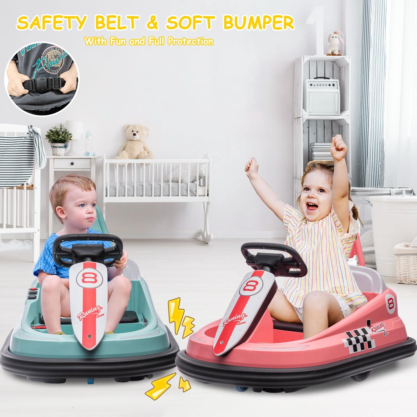 Garvee Ride - B Series: 6V Electric Ride On Toys for Kids 1.5-6 Years Old, Steering Wheel, 360 Degree Spin, 2-Speeds, Lights, Music & Horn, Safety Belts, Best for Birthday - Green