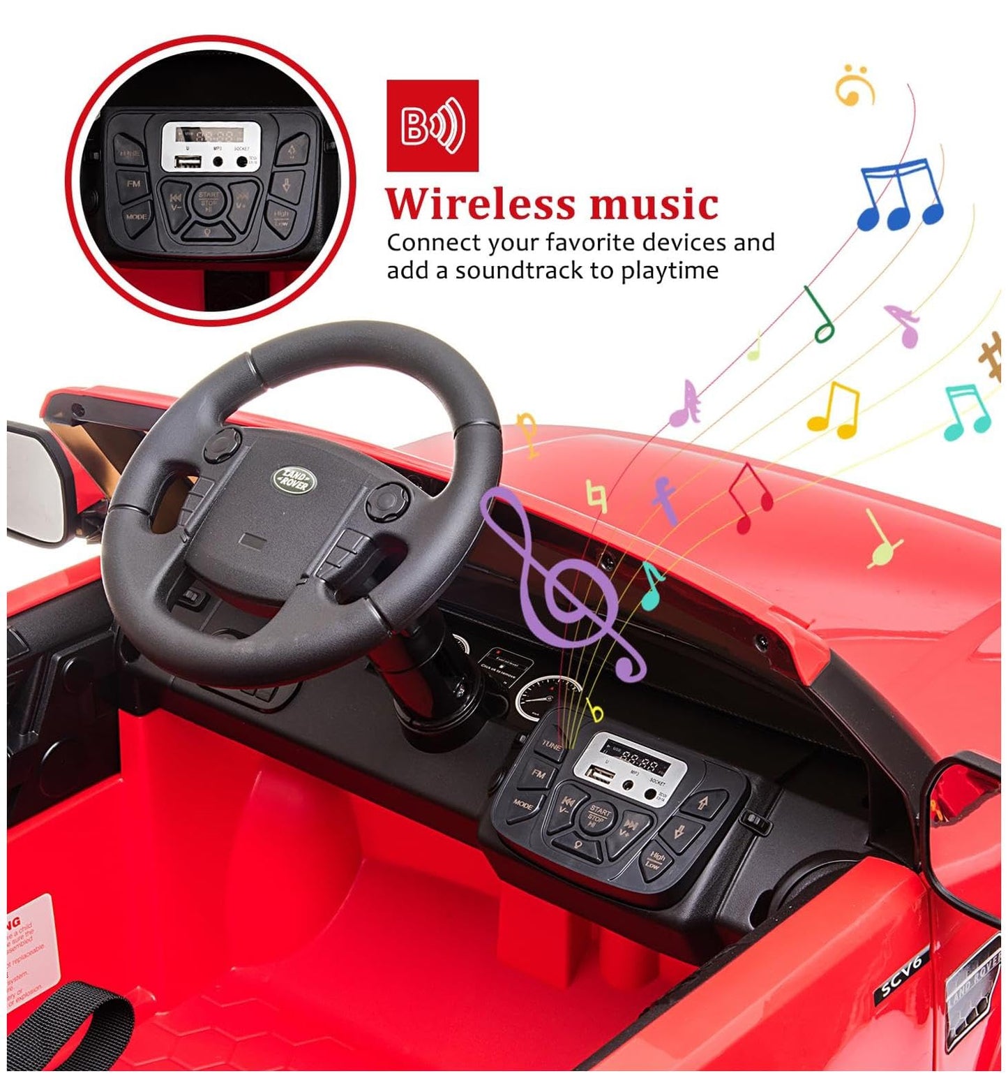 Garvee Ride - P Series: 12V Electric, Remote & Manual Control, Music & LED Lights, Safe Spring Suspension, Adjustable Seat, Red, Ages 3-8