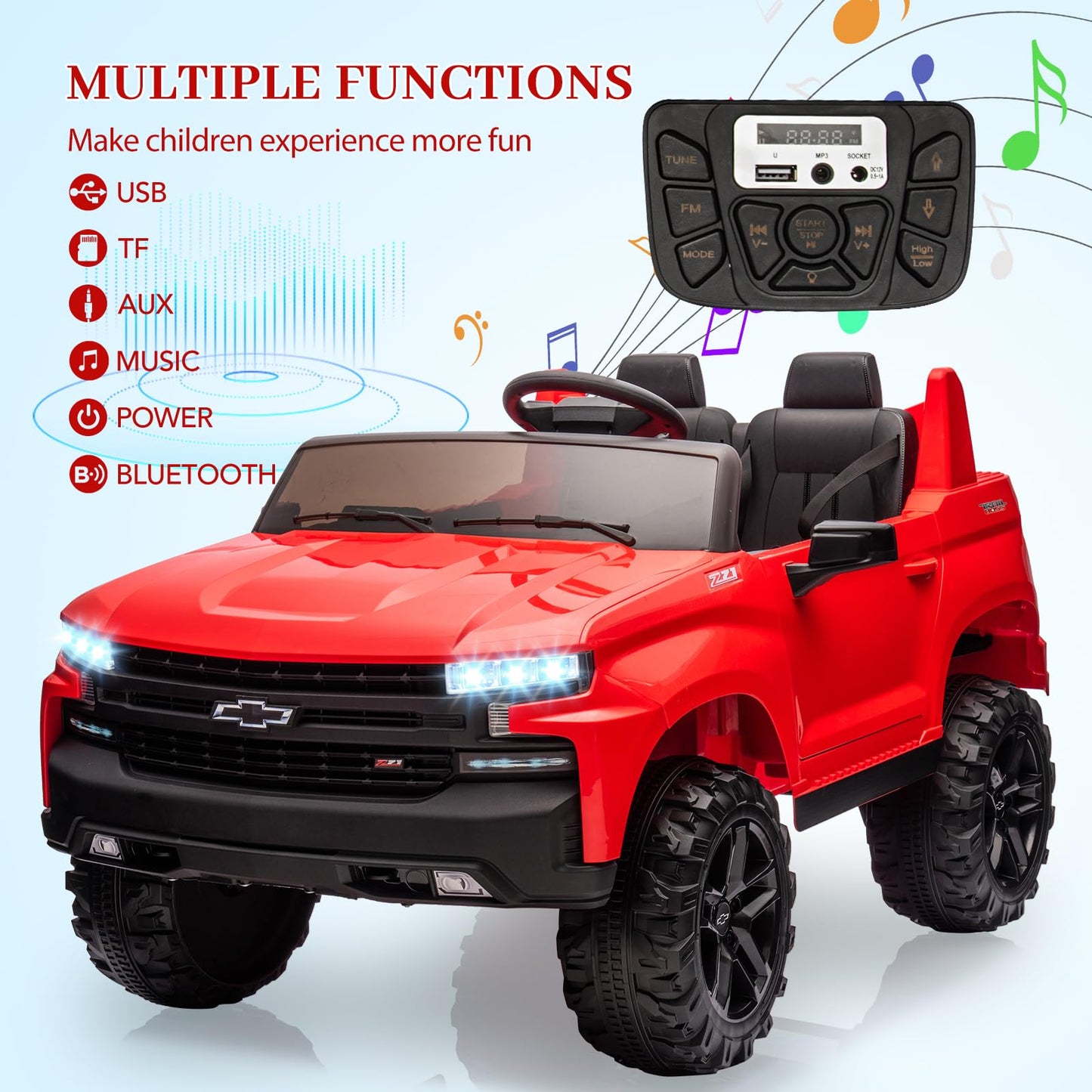 Garvee Ride - P Series: 24V 2-Seater Ride On Car For Kids For 3 - 8 years, Licensed Chevrolet Silverado - Red