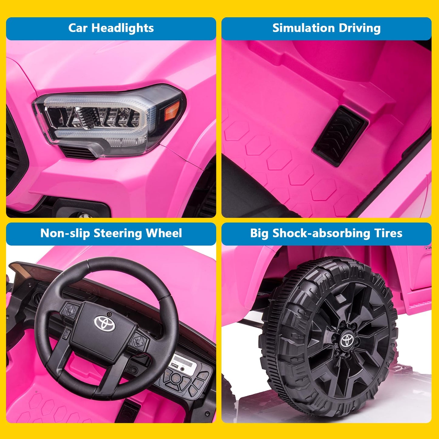 Garvee Ride - P Series: 12V Toyota Tacoma Kids Car, Spring Suspension, with LED Light - Pink