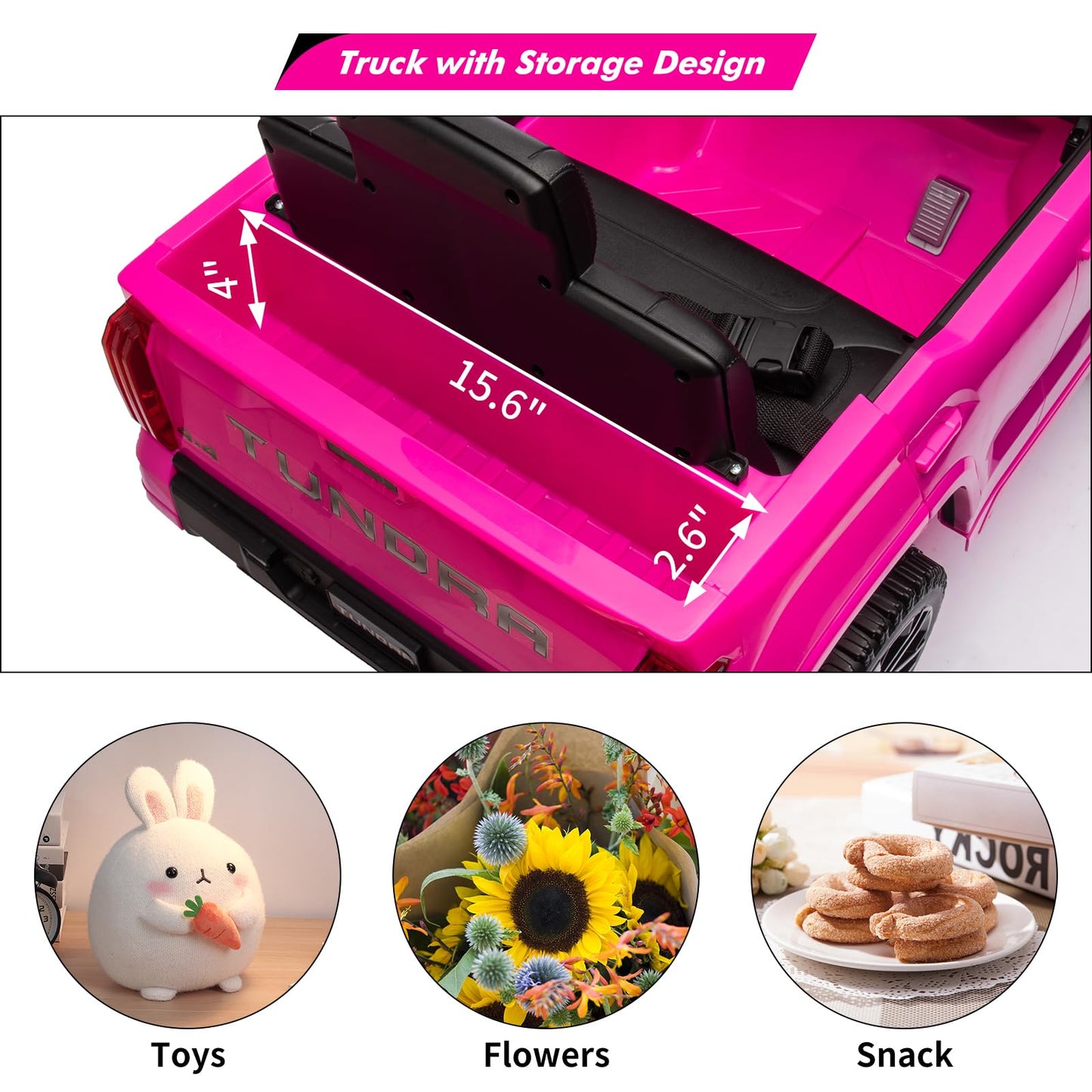 Garvee Ride - P Series: 12V Ride on Car For Kids Age 3+ , Licensed Toyota, with Remote Control, MP3, LED Lights, Suspension System, Double Doors, Safety Belt, Ride On Toys for Boys Girls - Rose