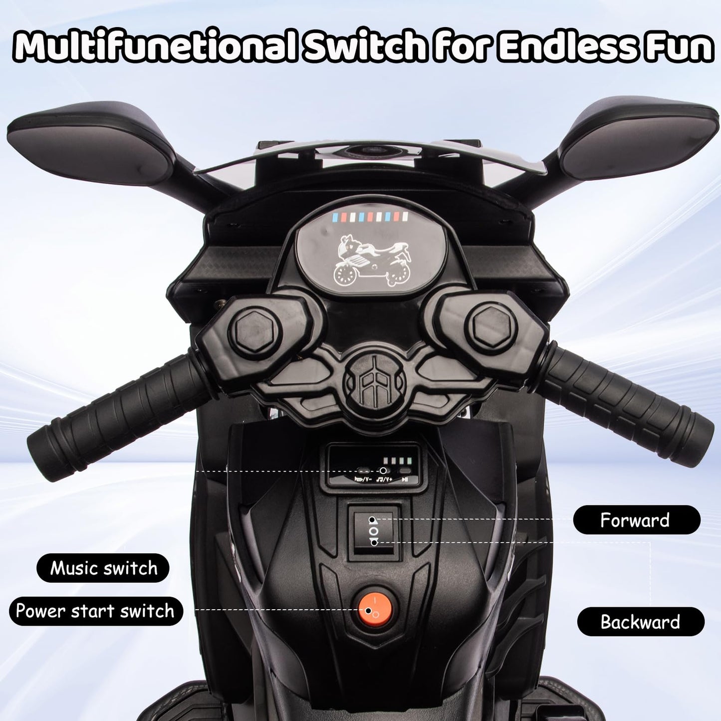 Garvee Kids 6V Ride On Motorcycle With Training Wheels For Toddlers, Black, 30.31" L x 14.96" W x 19.69" H