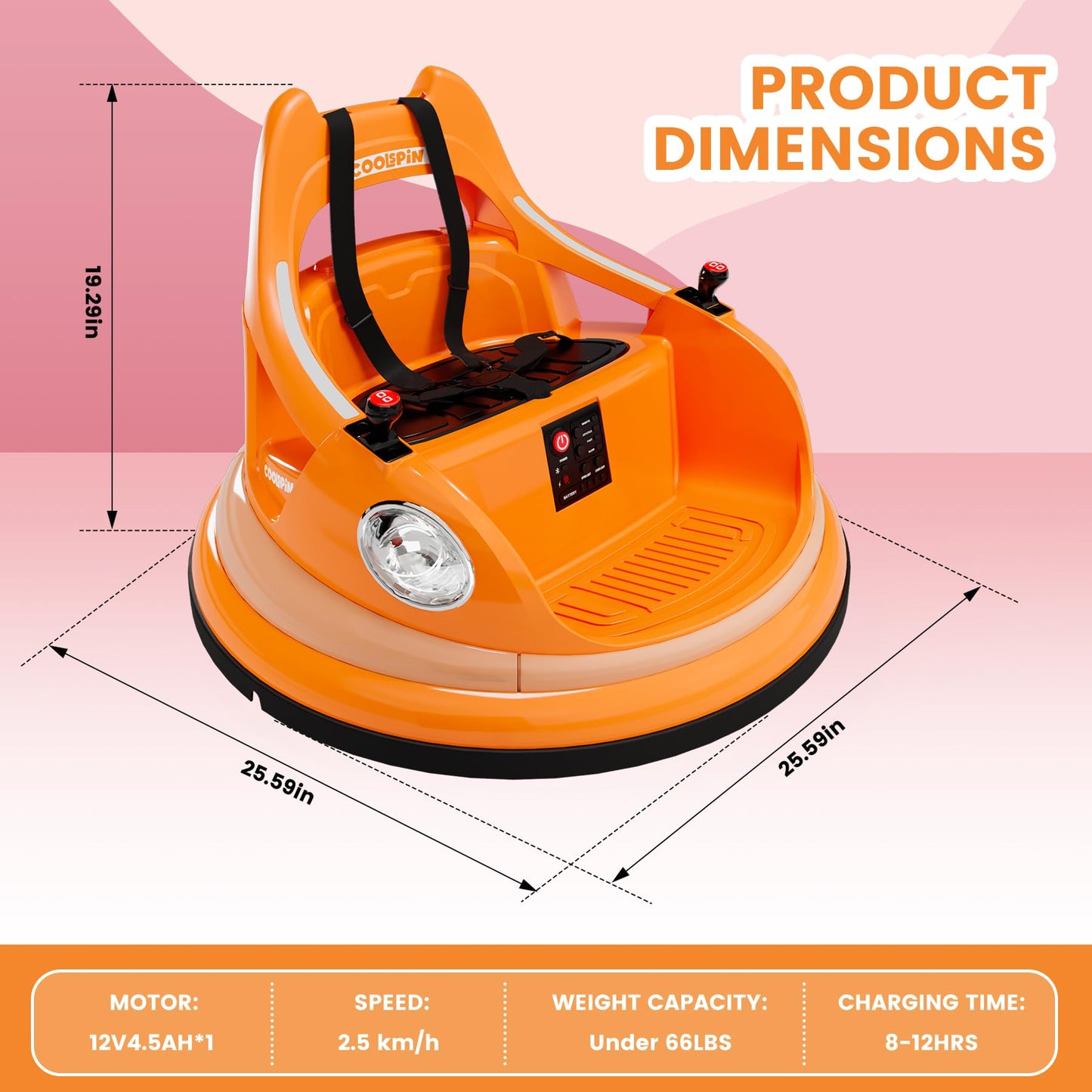Garvee Ride - P Series: 12V Ride on Toddler Bumping Car W/Remote Control, LED Lights & 360 Degree Spin, ASTM Certified - Orange