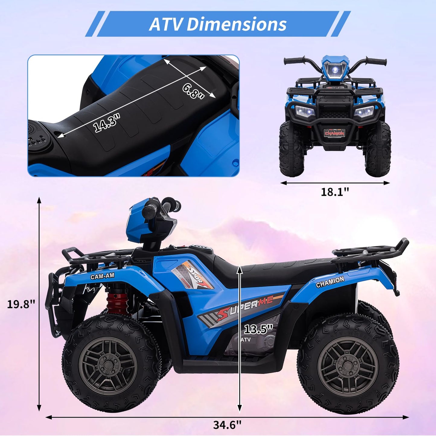 Garvee Ride - P Series: 12V Ride on ATV for Kids, Electric Vehicle for Toddlers,High/Low 2.2mph Safety Speed for Child, Forward/Backward,LED Light, Music,USB for Boys Girls Gift- Blue
