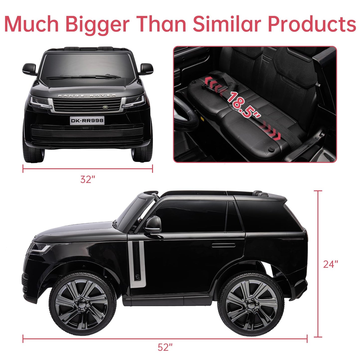 Garvee Ride - P Series: 24V 2-Seater Land Rover Ride-On Car For age 3+, With MP3, 3 Speeds, Remote Control, LED, 4-Wheel Suspension - Black