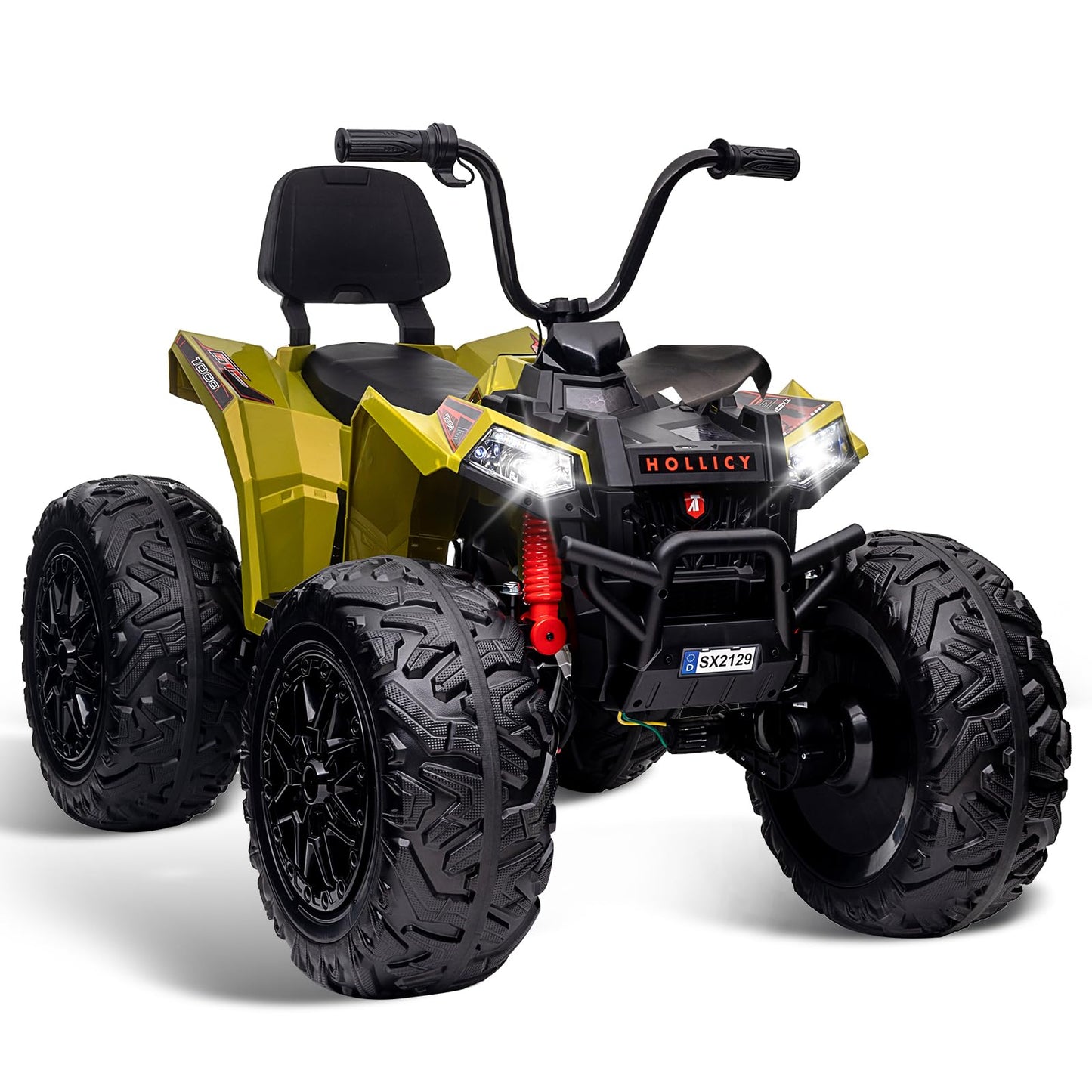 Garvee Kids ATV Car, Garvee 24V Ride on Toy 4WD Quad Electric Vehicle, 4x80W Powerful Engine, w/7AHx2 Large Battery, Accelerator Handle, Full Metal Suspensions, EVA Tires, LED Light, Bluetooth & Music, Green