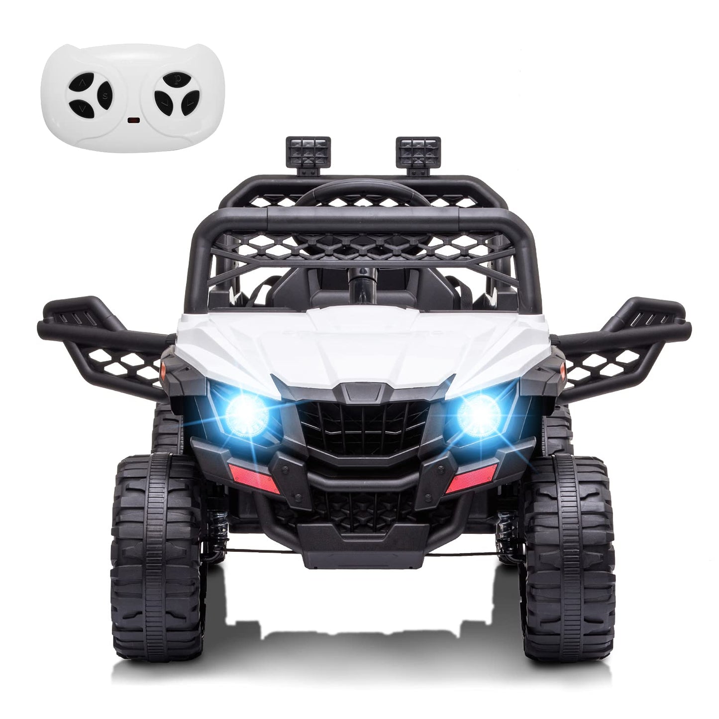 Garvee Ride - P Series: 12V Kids Car: Ride-On Truck, Remote, Suspension, LED, 1.8-3.7 MPH, MP3, Engine Sound, ASTM Certified, for 3-7 Years - White