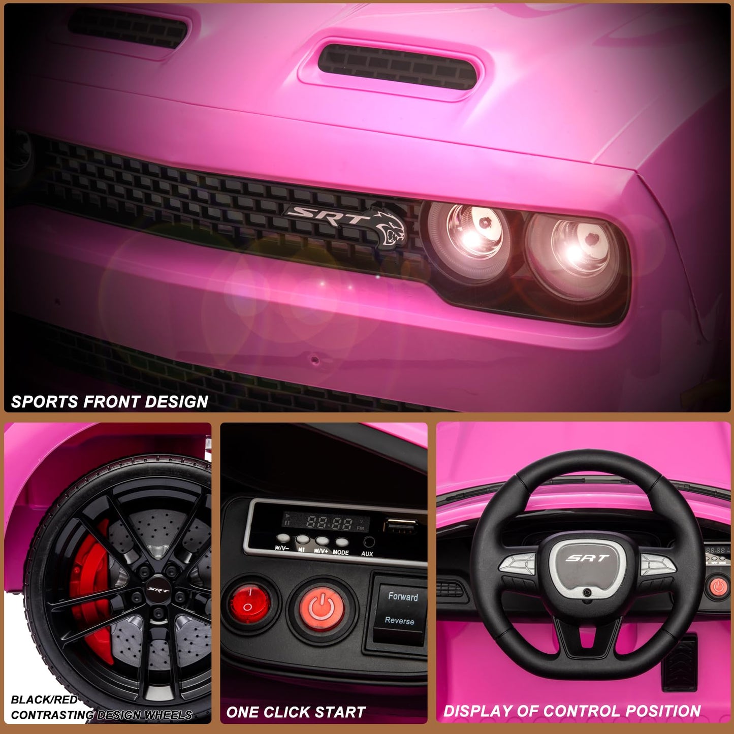 Garvee Ride - P Series: 12V Electric Vehicles Battery Powered with Remote Control, LED Lights, Bluetooth, MP3 for Boys Girls - Pink