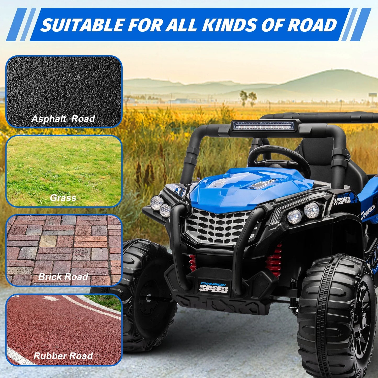 Garvee Ride - P Series: 12V Toy Electric Truck Utv with Large Wide Seat and Remote Control, Led Lights, Wireless Connection, Music, 2 Spring Suspension for 3-8 Boys & Girls