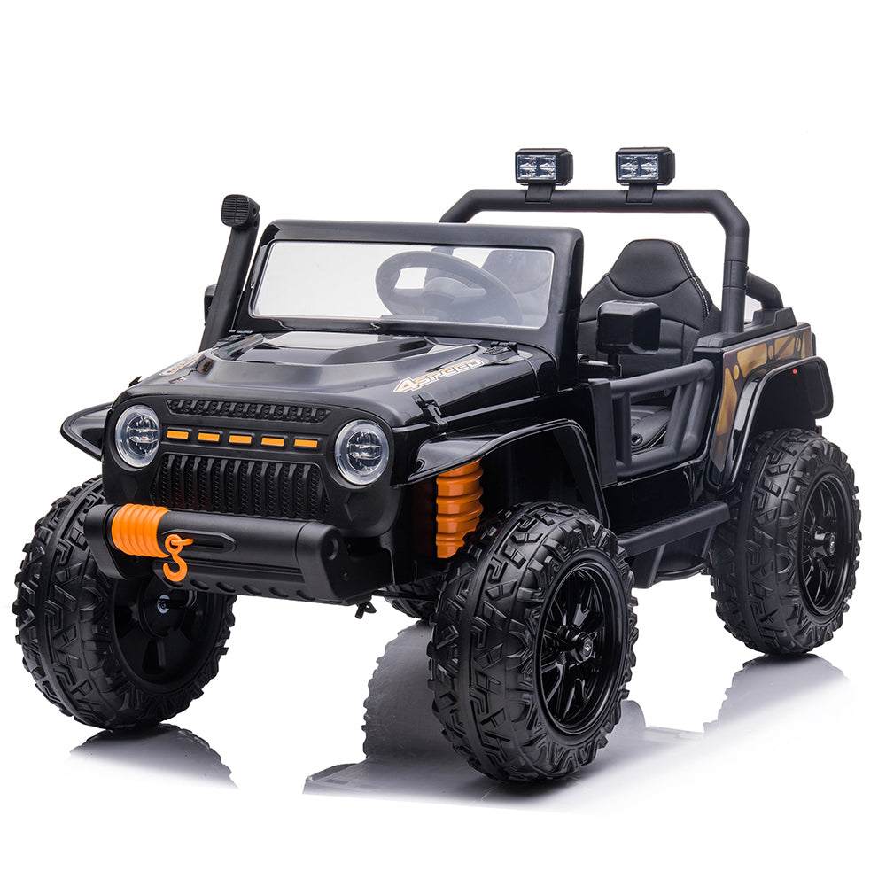 Garvee Ride - P Series: 24V 2 Seater Ride On Truck Car For Kid age 3 - 8 years, w/Remote Control, 4-Wheeler Suspension, 4x55W Powerful Engine, 4WD Battery Powered, LED Lights, Soft Braking - Black