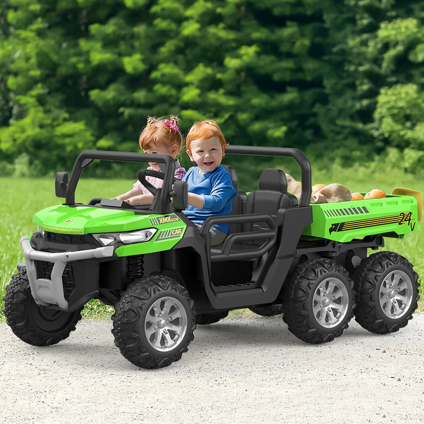 Garvee Ride - P Series: 2-Seater Ride on Car,6X6 24V Kids Ride On Dump Truck with Remote Control Electric Utility Vehicles UTV Battery Powered 6 Wheeler, for 3 years and up - Green