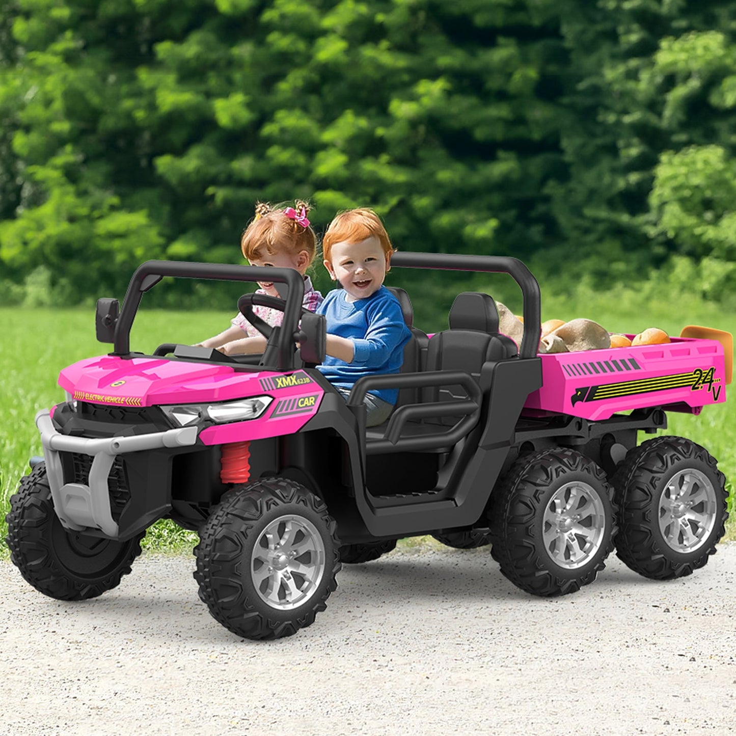 Garvee Ride - P Series: 2-Seater Ride On Car 24V 6X6 Kids Dump Truck with Remote, Battery 6 Wheeler, Electric UTV for 3 Years+, Outdoor Adventure Toy Vehicle Pink