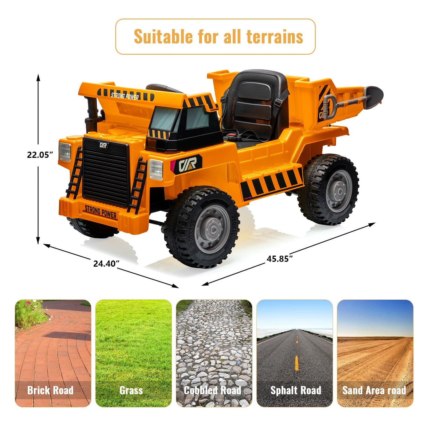 Garvee Ride - P Series: 4WD Ride On Car with Dump Truck, Electric Car for Kids with Remote Control, Toddler Car with Electric Dump Bed & Shovel, 2 Speeds,