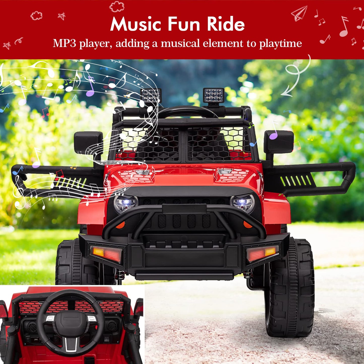 Garvee Ride - P Series: 12V Ride On Truck Car for kid : Remote Control, 3 Speeds, MP3 Music, Suspension, LED Lights,for 3+ Year Old - Red
