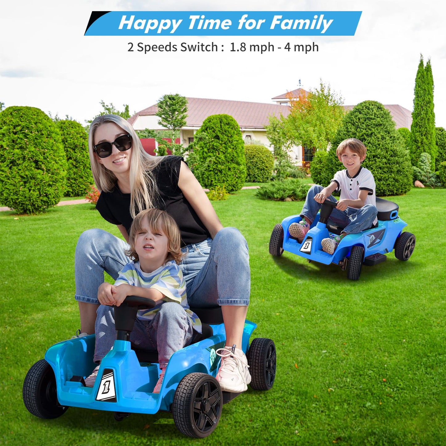 Garvee Ride - P Series: 2 Seaters 4-Wheelers Electric Ride On Toy for Kids, 24V 120W*2 Powerful Motors Max Load 200 Lbs, Two Driver Modes + Remote Control Modes for Toddlers Child with Music, USB, Storage Box, Blue