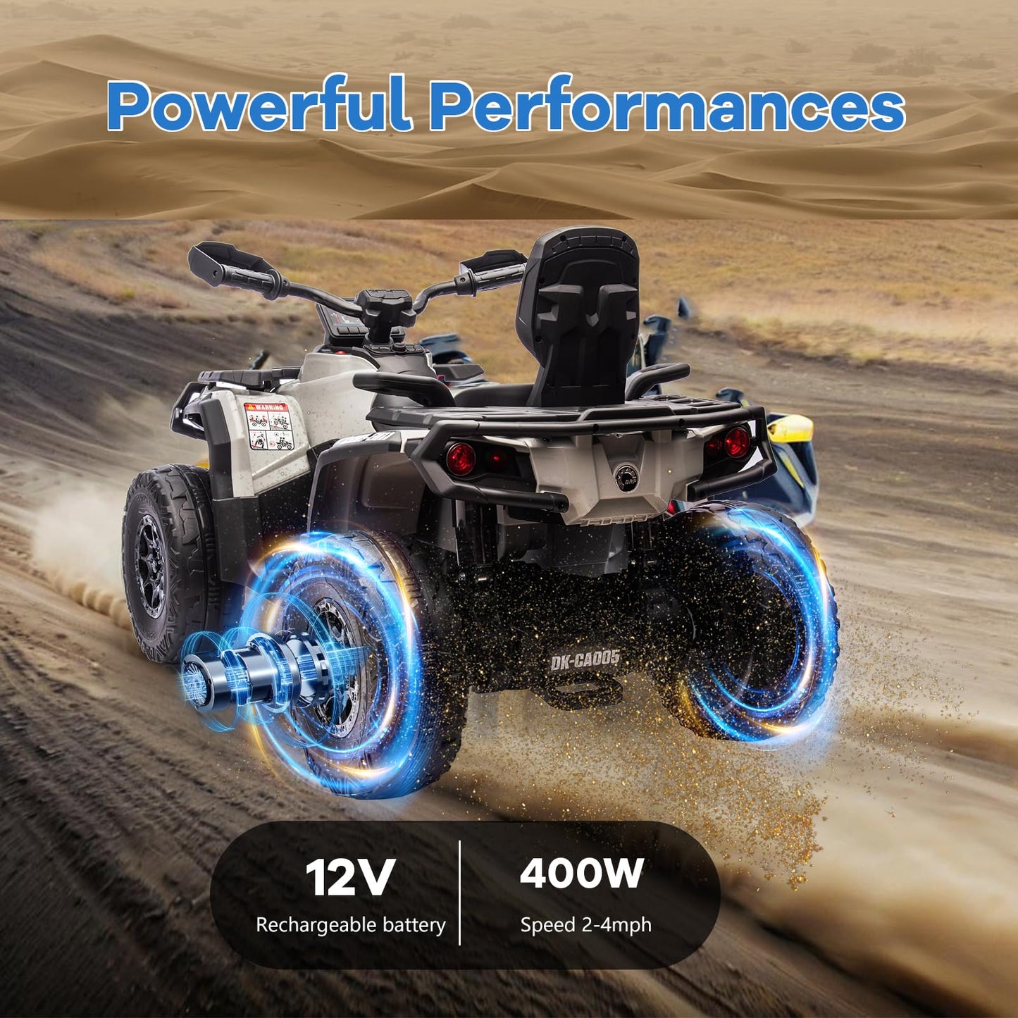 Garvee Ride - P Series: 12V Kids Ride On Electric ATV, 2 Leather Seater ATV Car for Kids,27V Kids Ride On Toys with LED Headlights, Bluetooth & Music, Adjusted Speeds 2-4 MPH, Ride On Toys for Kids 3-8,Gray