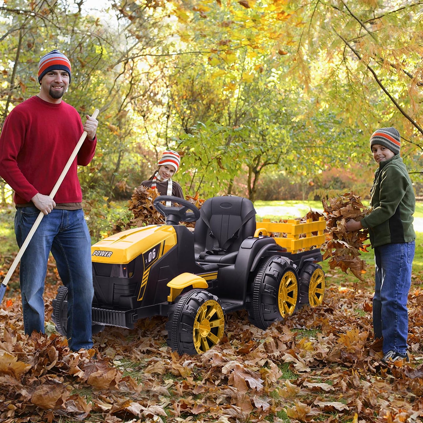 Garvee Ride - P Series: 12V Kids Ride On Tractor with Trailer, LED Lights for Boy Girl - Yellow