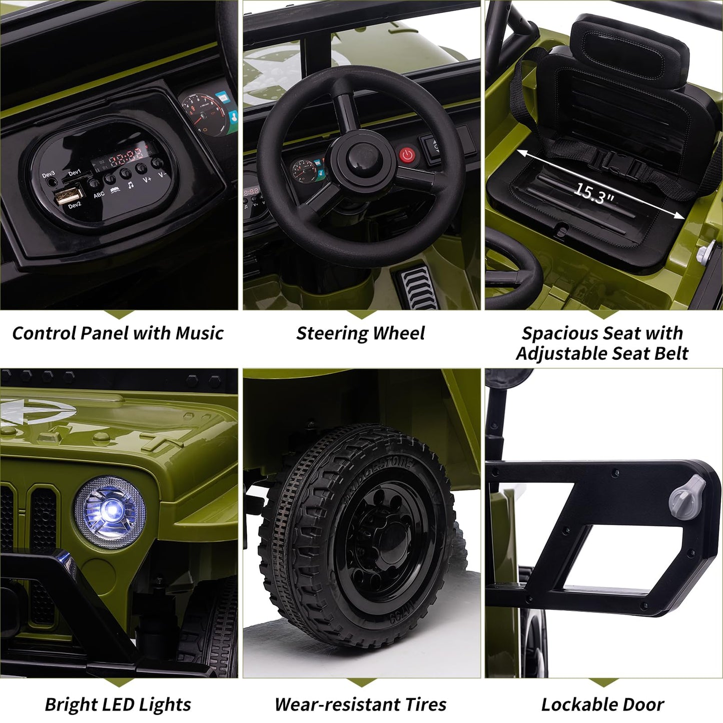 Garvee Ride - P Series: 12V Kids Ride On Truck Car, Remote Control, Spring Suspension, Multiple Speeds, LED Lights, Music, Safety Belt, Outdoor Adventure Toy for Kids 3+ Green