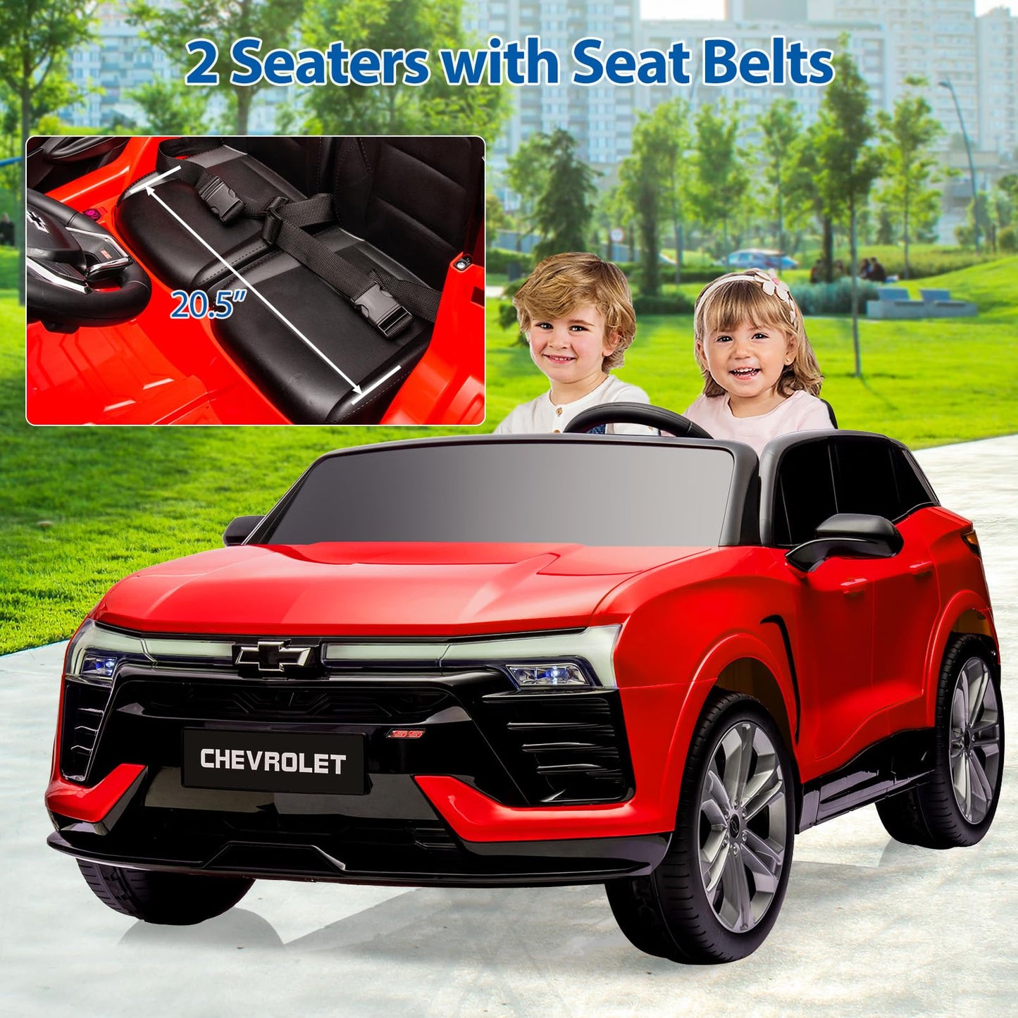 Garvee Ride - P Series: 24V 2-Seater Chevrolet Blazer Kids Car with Remote Control, Bluetooth - Red