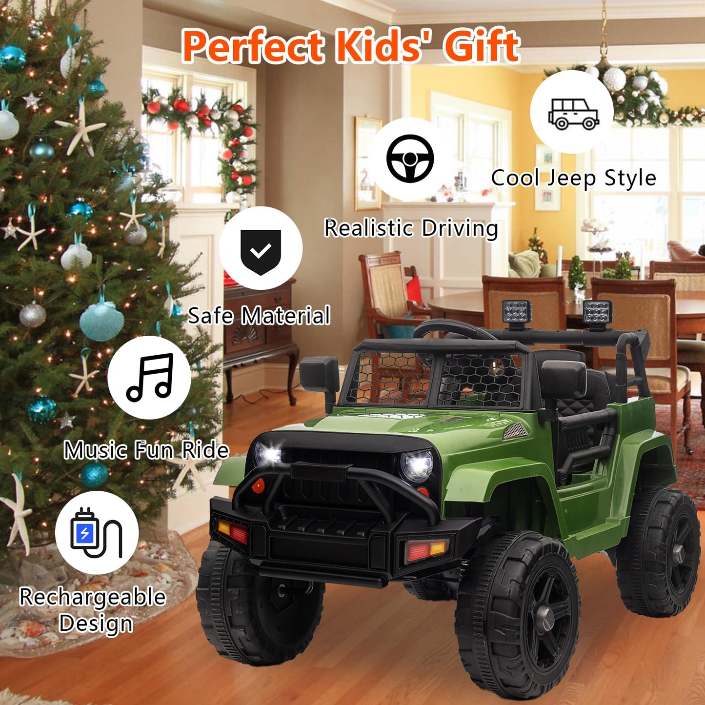 Garvee Ride - P Series: 12V Ride On Truck Car for kid : Remote Control, 3 Speeds, MP3 Music, Suspension, LED Lights,for 3+ Year Old - Green