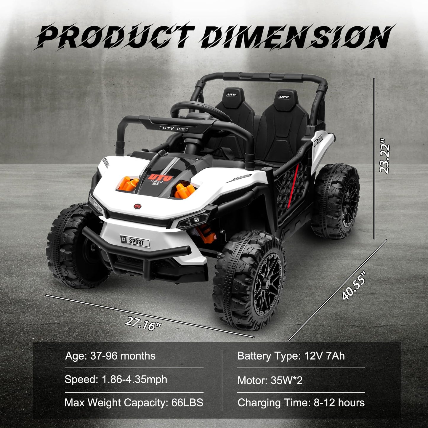 Garvee Ride - P Series: 12V Electric UTV Car with Remote Control, Ride on Truck with Toy Storage, Spring Suspension, LED Headlights, Ride Cars w/4 Wheels, Ride on Toys for Boys Girls, White