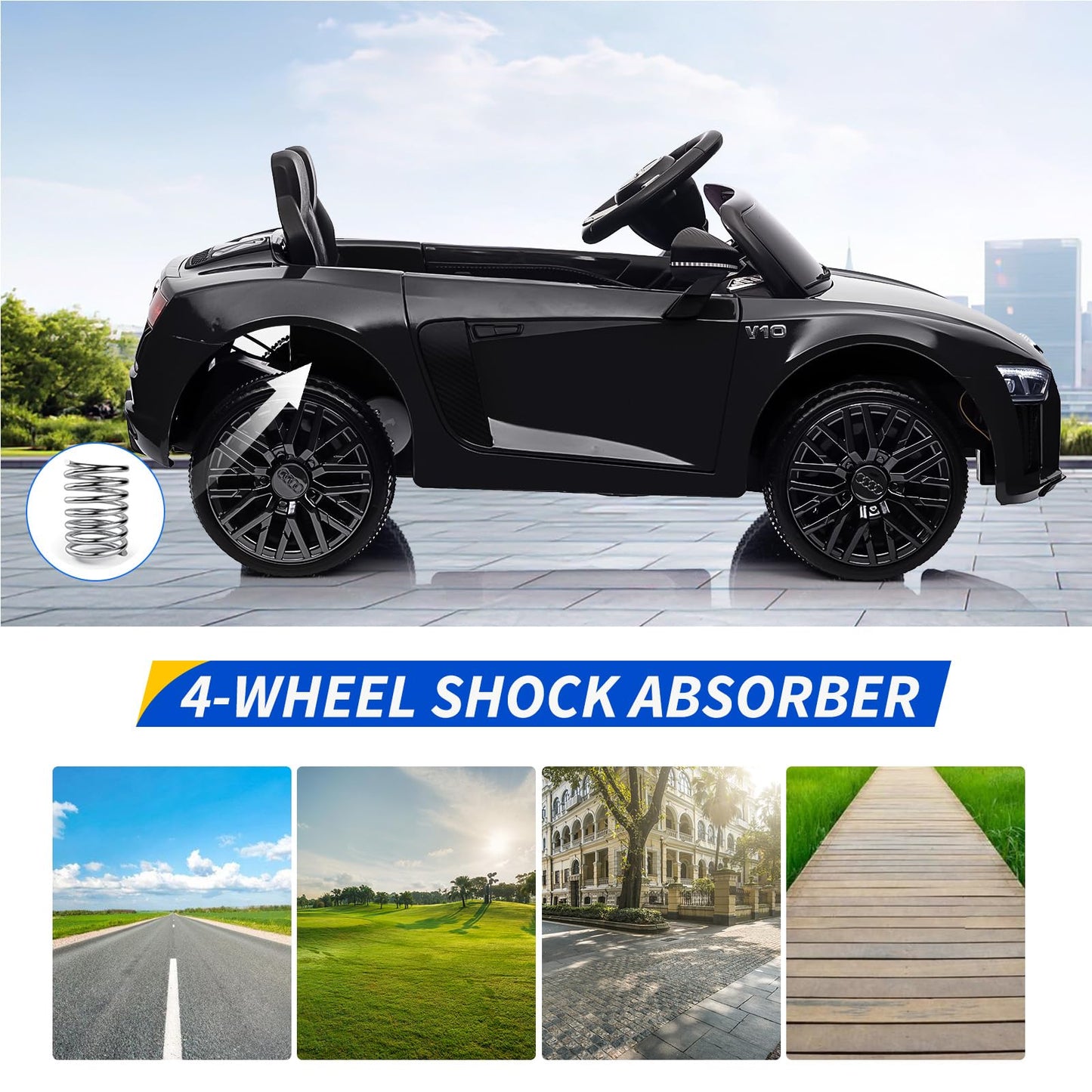 Garvee Ride - P Series: 12V Power Battery Electric Vehicles for 3-7 Toddlers, Licensed Toy Car with Remote Control, MP3 Player - Black