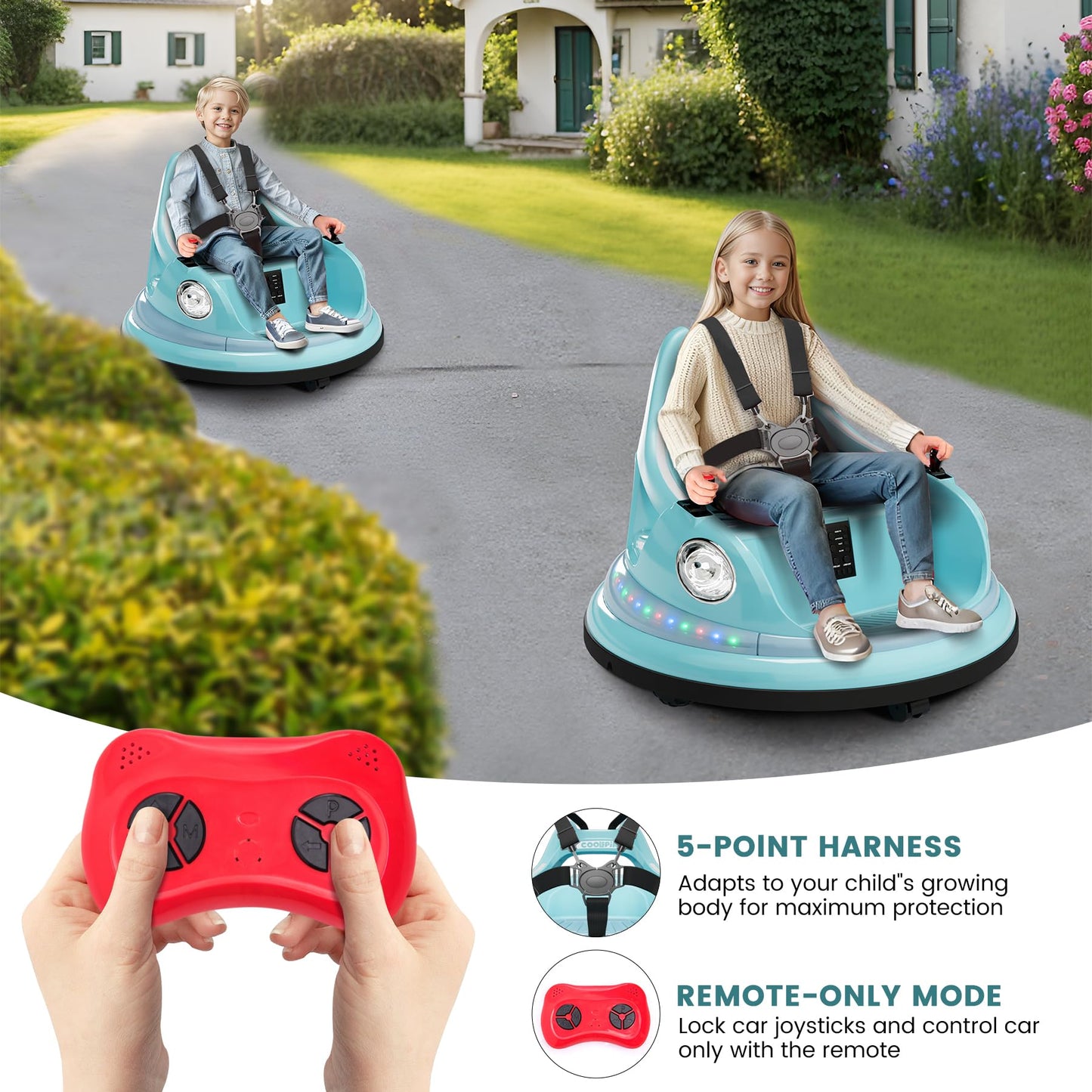 Garvee Ride - P Series: 12V Ride on Toddler Bumping Car W/Remote Control, LED Lights & 360 Degree Spin, ASTM Certified - Blue