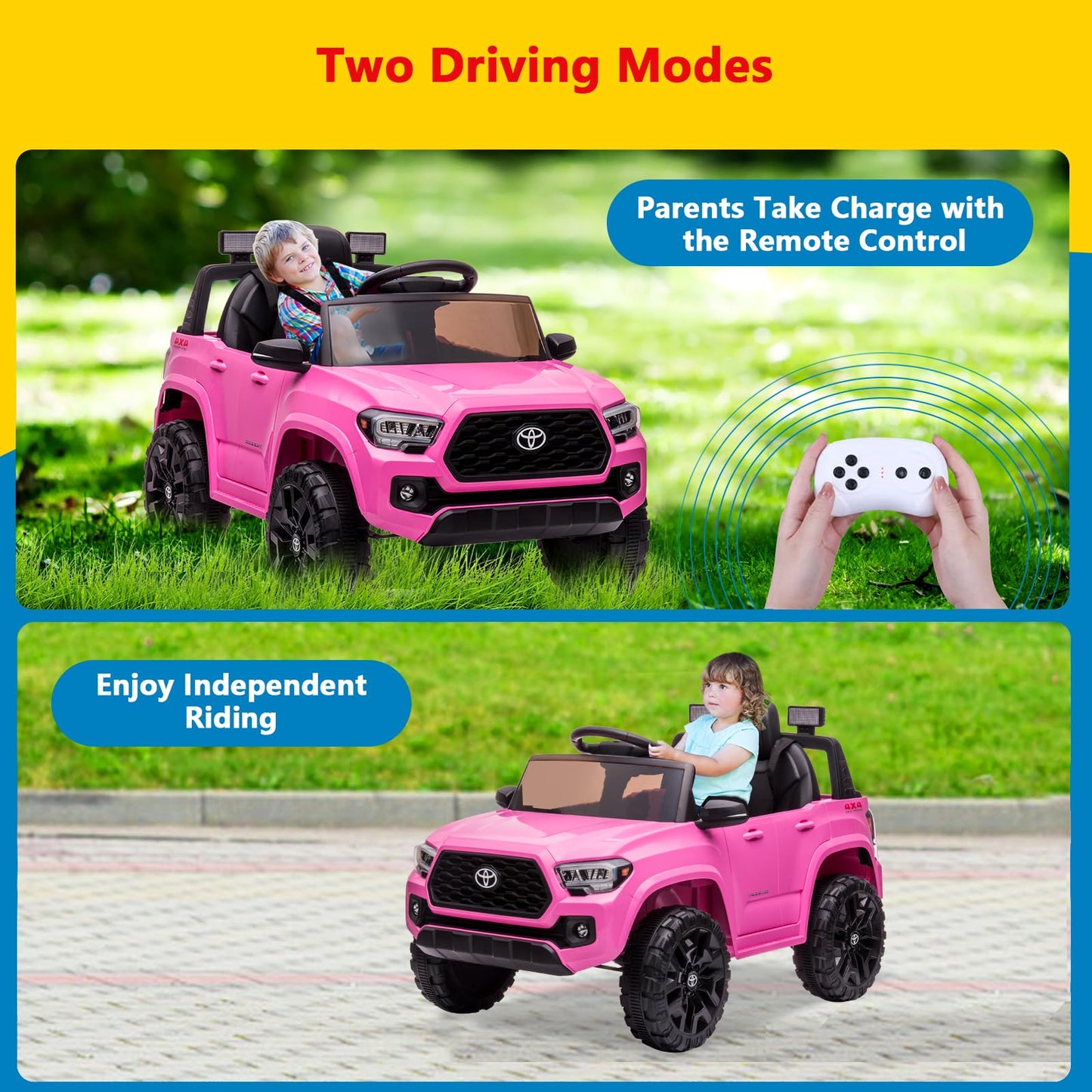 Garvee Ride - P Series: 12V Toyota Tacoma Kids Car, Spring Suspension, with LED Light - Pink