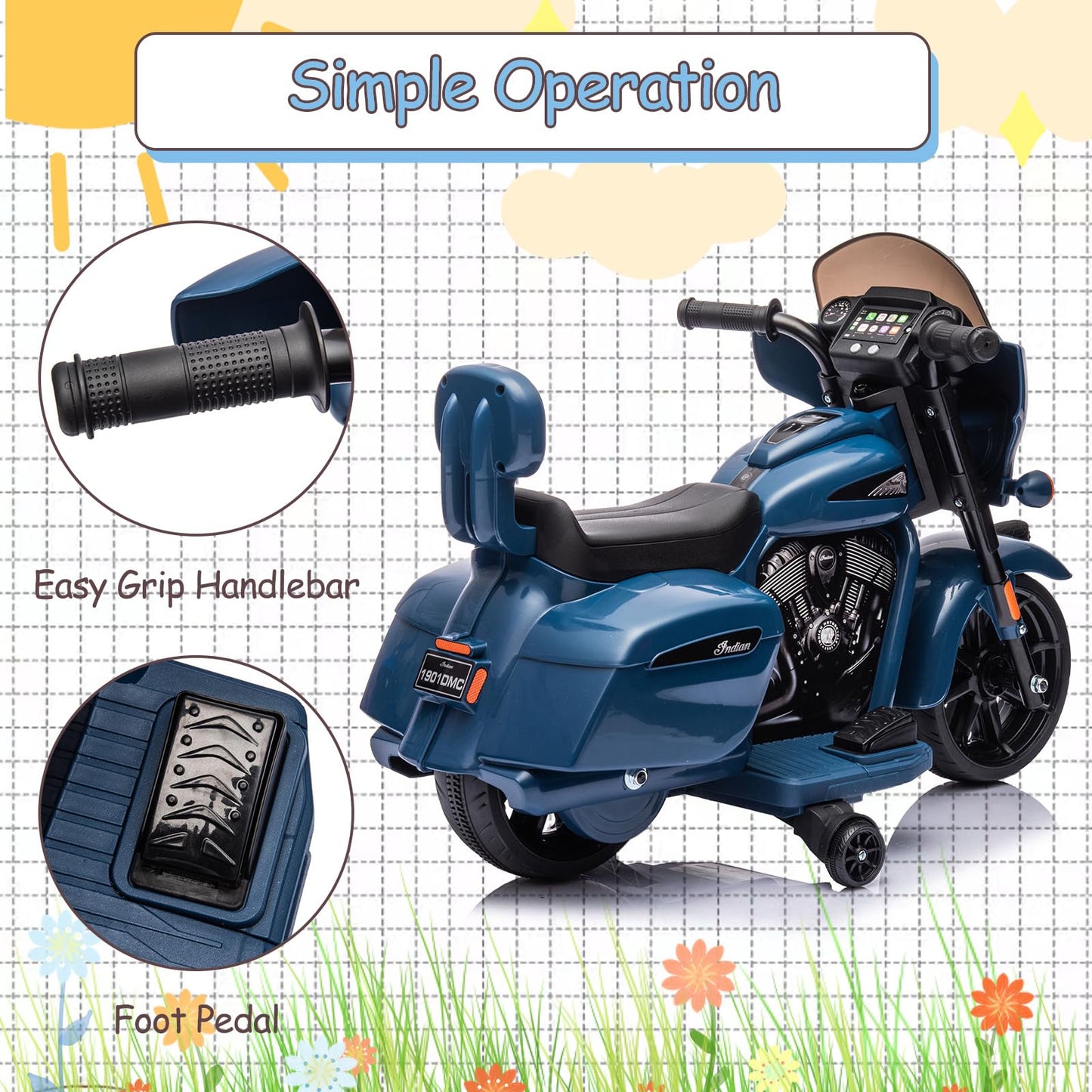 Garvee Ride - B Series: 6V Ride-On Motorcycle for Kids, Electric Dirt Bike with USB, Music, Headlight - Blue