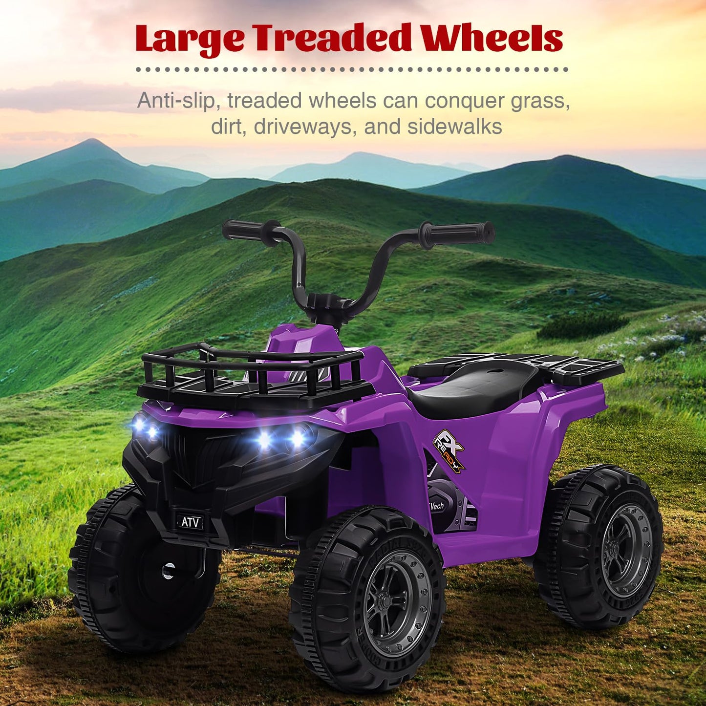 Garvee Ride - P Series: 12V Kids Ride On Electric Quad ATV, Ride Car Toy with Bluetooth Audio,High/Low Speed, LED Headlights, Battery Indicator & Radio Orange - Purple