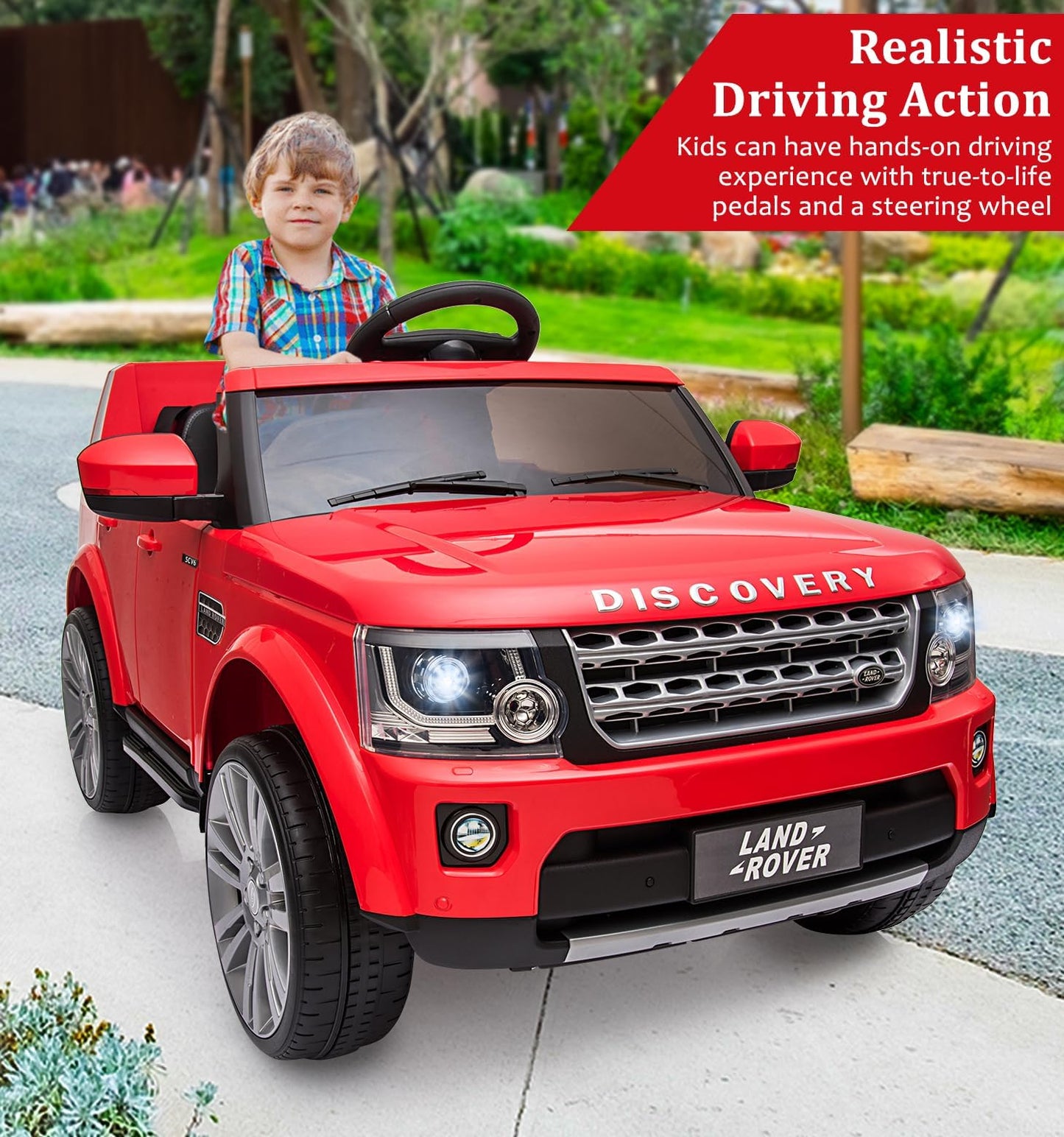 Garvee Ride - P Series: 12V Electric, Remote & Manual Control, Music & LED Lights, Safe Spring Suspension, Adjustable Seat, Red, Ages 3-8