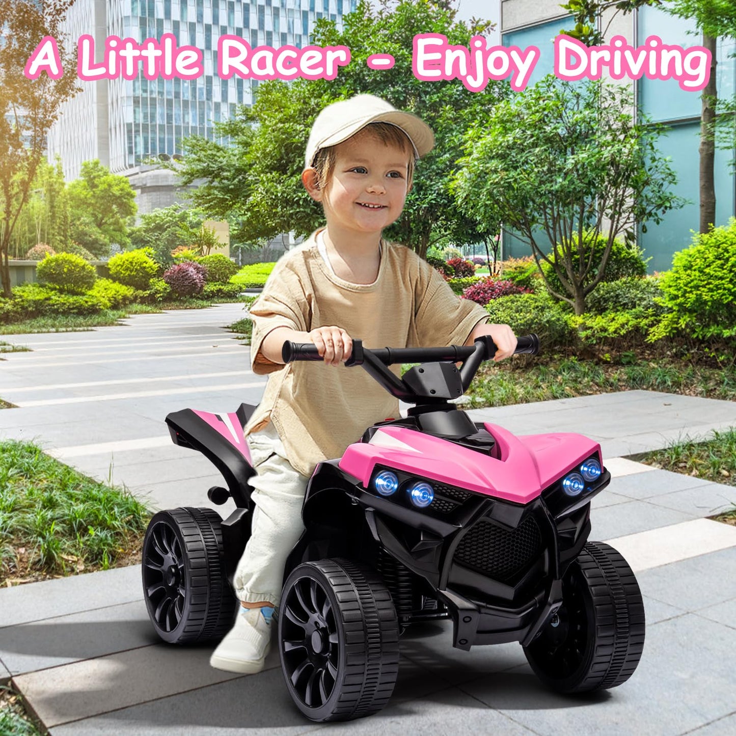 Garvee Ride - P Series: 6V Quad ATV for Kids Toddler 3+ years, Max 55lb Capacity ，With LED, Music, Foot Pedal, Wear-Resistant Wheels, 1.9 MPH - Pink