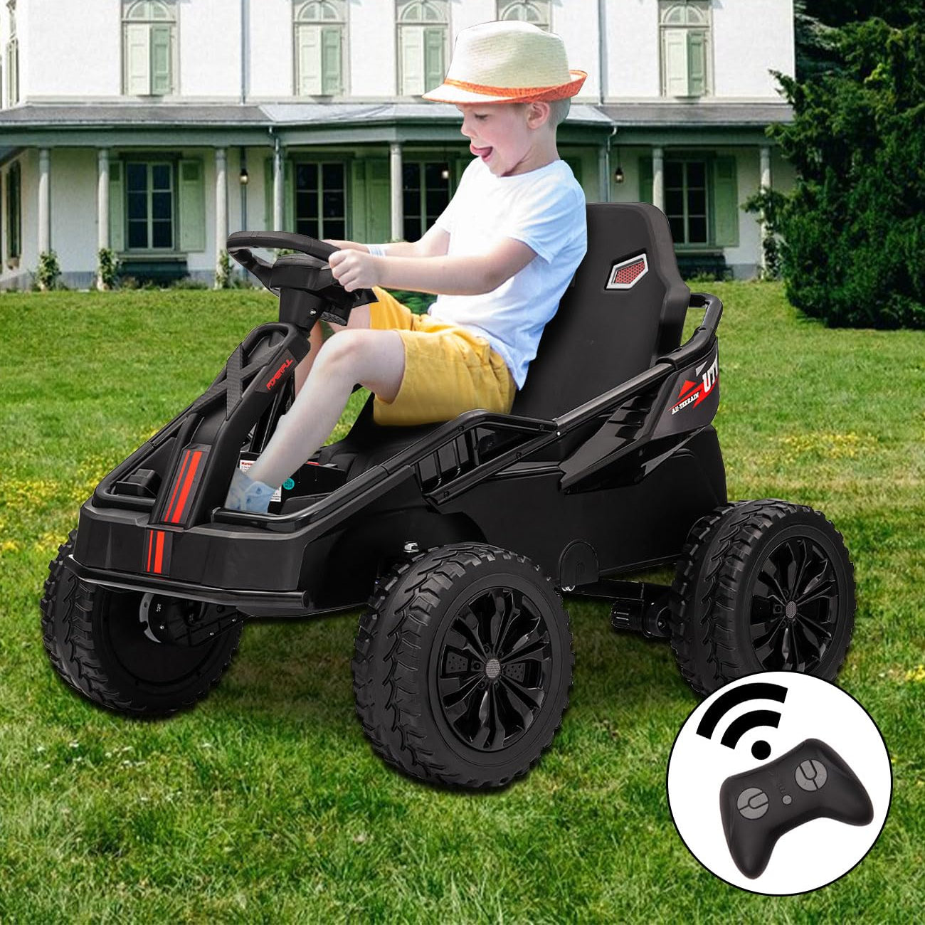 Garvee Ride - P Series: 24V Kids Electric Car with Parent Control, 200W 4x4 Ride On Toy for Big Kids, 4 Shock Absorbers, Metal Frame, 4 Wheeler ATV for Boys Girls Ages 3+, Black
