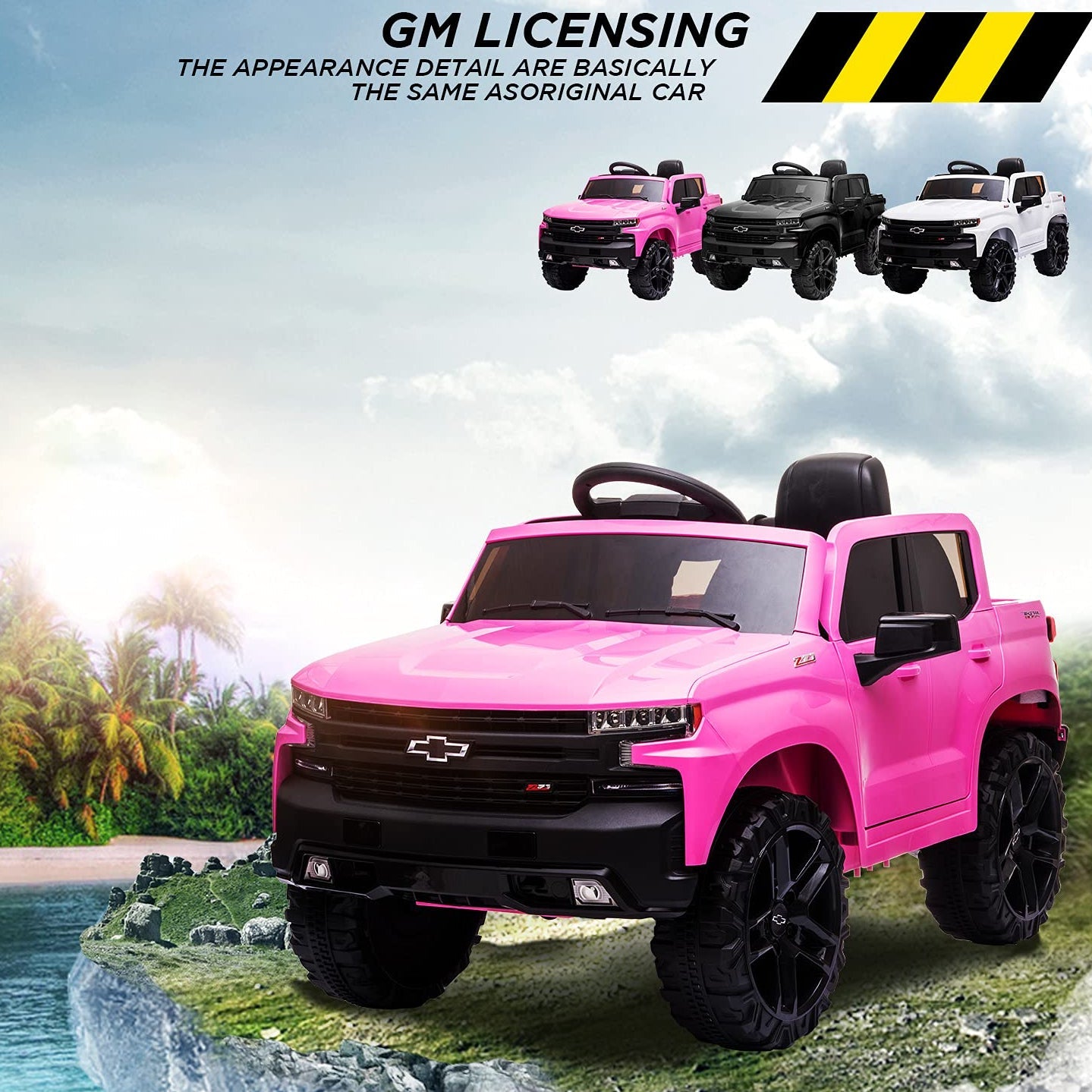 Garvee Ride - P Series: 12V Ride on Car with Remote Control, Battery Powered Licensed Chevrolet Silverado GMC Kids Ride On Truck, Toddler Electric Vehicles Toys,Music,FM,Bluetooth, Spring Suspension, LED Light - Pink