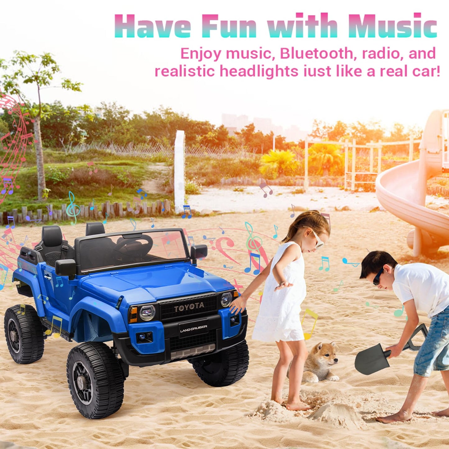Garvee Ride P Series 24V 2 Seater Ride on Car, Garvee Licensed Toyota LC250 Ride on Toy for Big Kids with Remote Control, 4×100W Power 4 Wheels Ride on Truck with 4WD/2WD Switchable, Spring Suspension, Shovel, Music, Blue