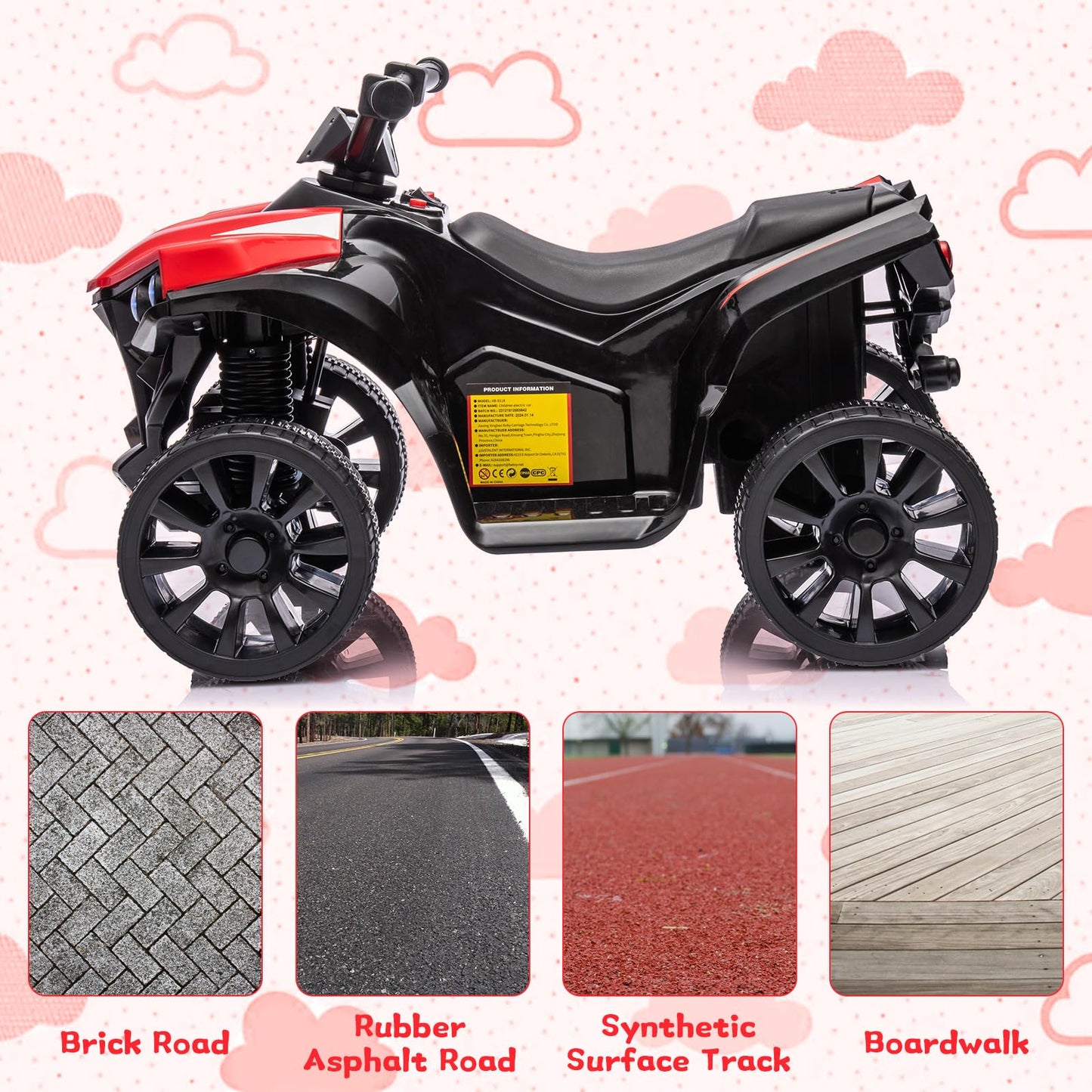 Garvee Ride - P Series: 6V Quad ATV for Kids Toddler 3+ years, Max 55lb Capacity ，With LED, Music, Foot Pedal, Wear-Resistant Wheels, 1.9 MPH - Red