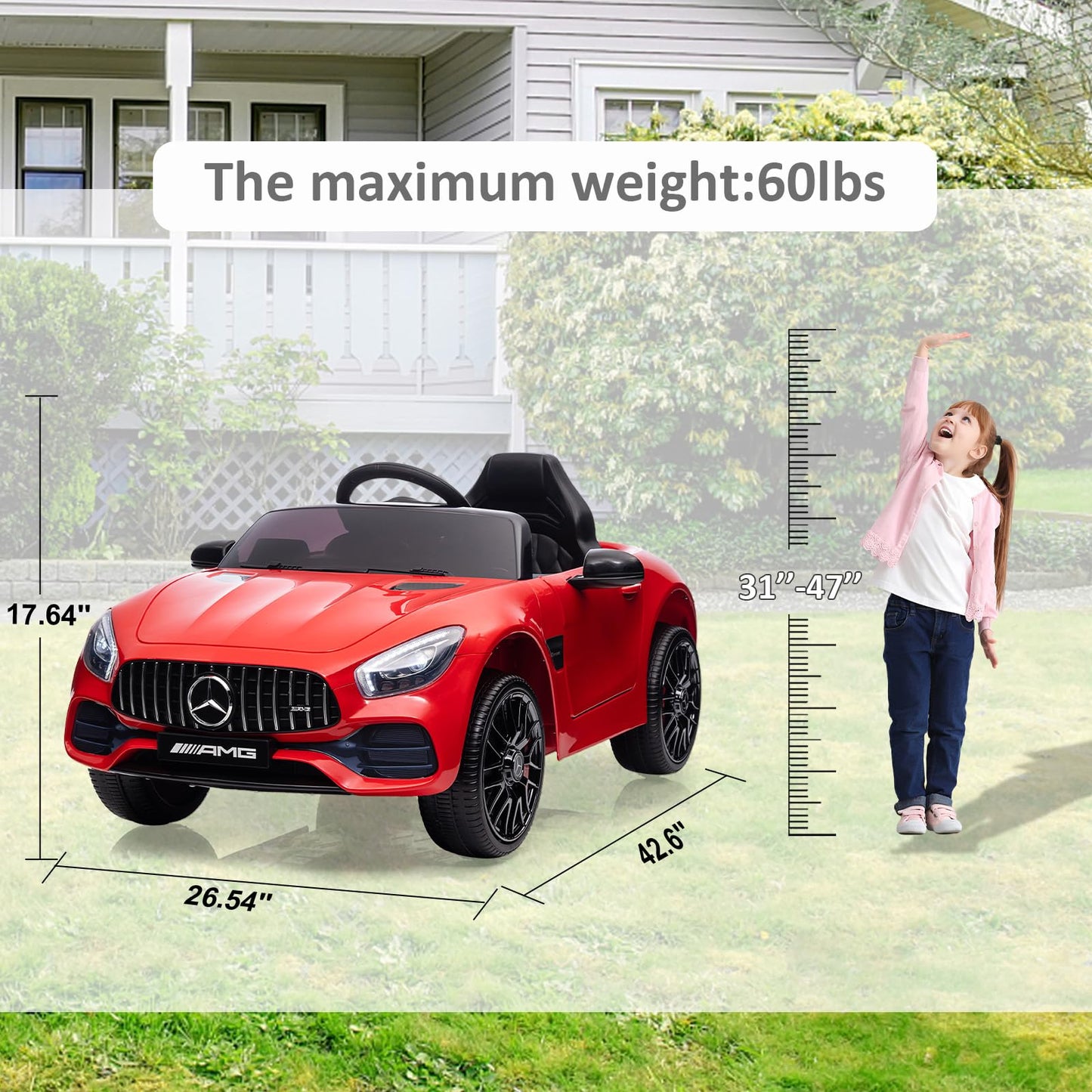 Garvee Ride Car for Kids, 12V Power Battery Electric Vehicles for 3-7 Toddlers, Licensed Mercedes-Benz with Remote Control, MP3 Player - Red