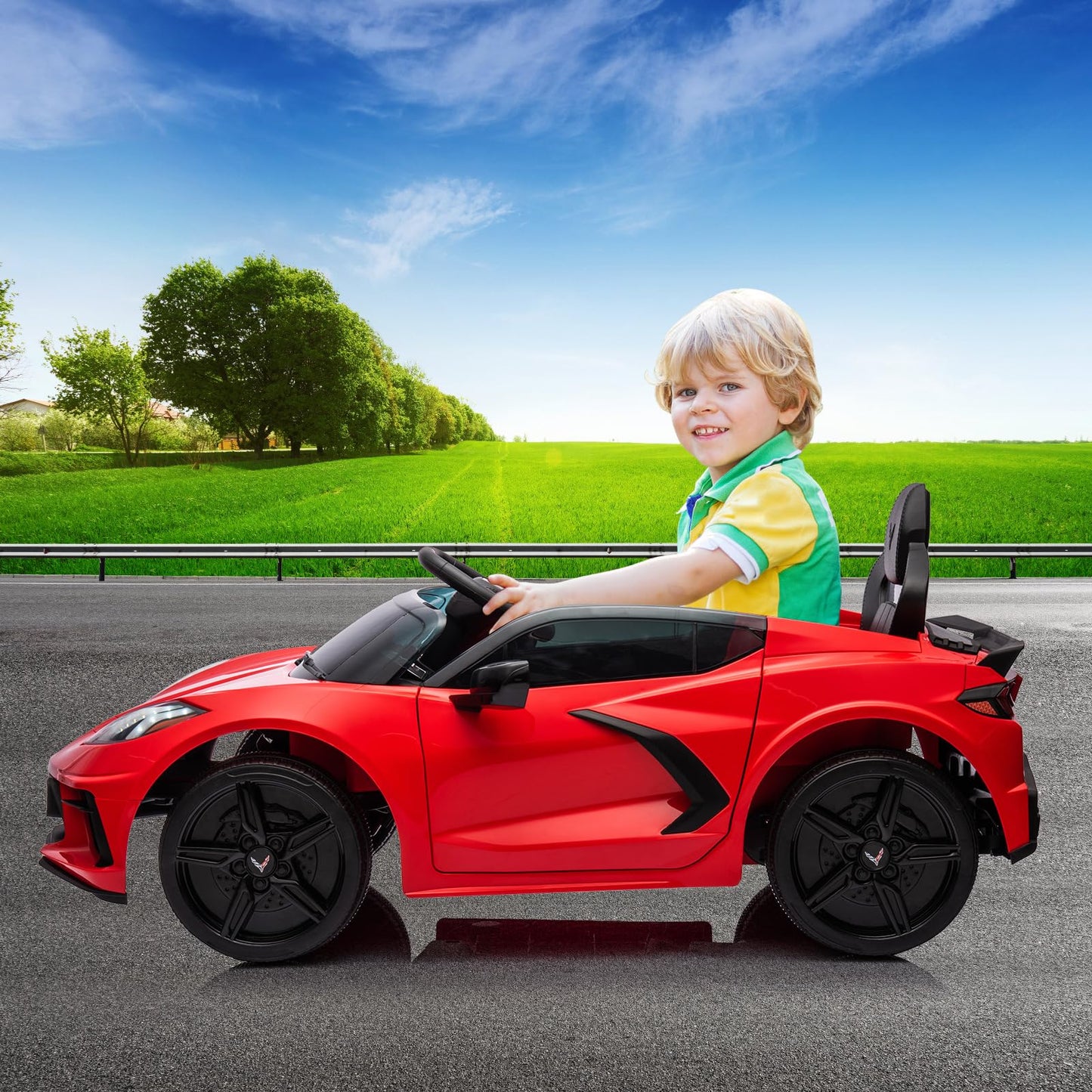 Garvee Ride - P Series: 12V Kids Ride on Car Licensed Corvette Battery Powered Car Toddles Electric Sports Car Toy with Remote Control, Visual Dashboard, LED Lights, Music, Gifts for Boys Girls, Red