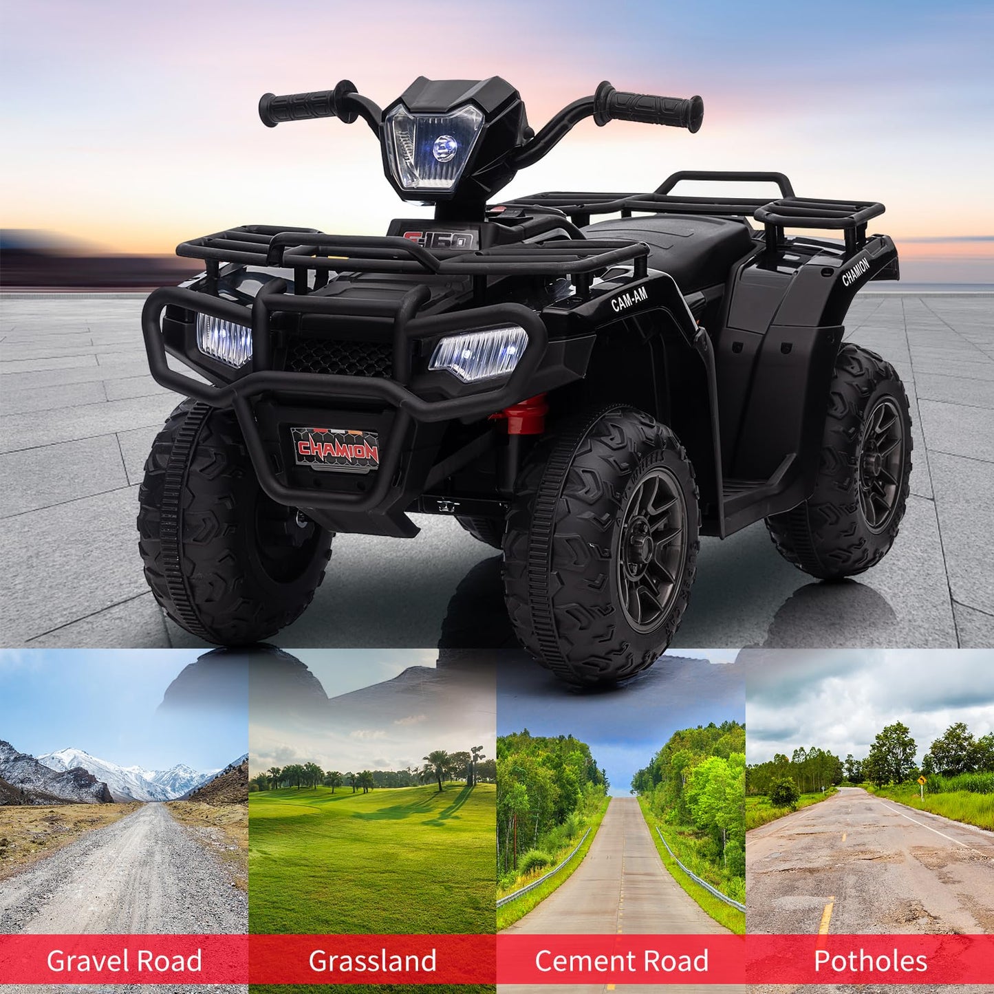 Garvee Ride - P Series: 12V Ride on Quad ATV for Kids, Electric Vehicle for Toddlers, High/Low 2.2mph Safety Speed for Child, Forward/Backward,LED Light, Music,USB for Boys Girls Gift- Balck