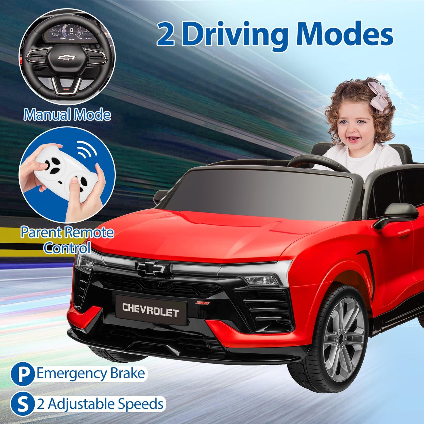 Garvee Ride - P Series: 24V 2-Seater Chevrolet Blazer Kids Car with Remote Control, Bluetooth - Red