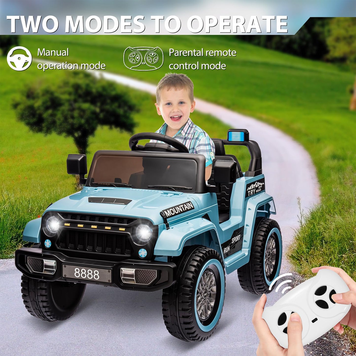 Garvee Ride - P Series: 12V Kids Ride-On Truck For Age 3+, Remote Control, LED, Music, 3 Speeds - Blue