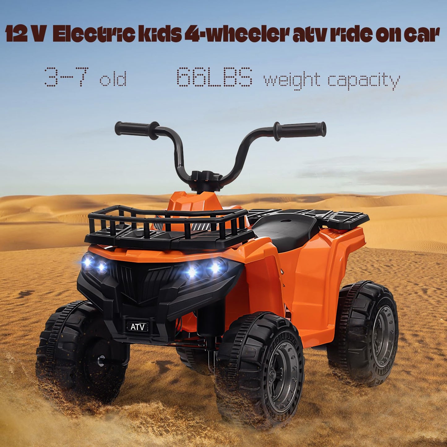 Garvee Ride - P Series: 12V Kids Ride-On Quad ATV: Non-Toxic, Bluetooth, LED, 2 Speeds, All-Terrain, Orange