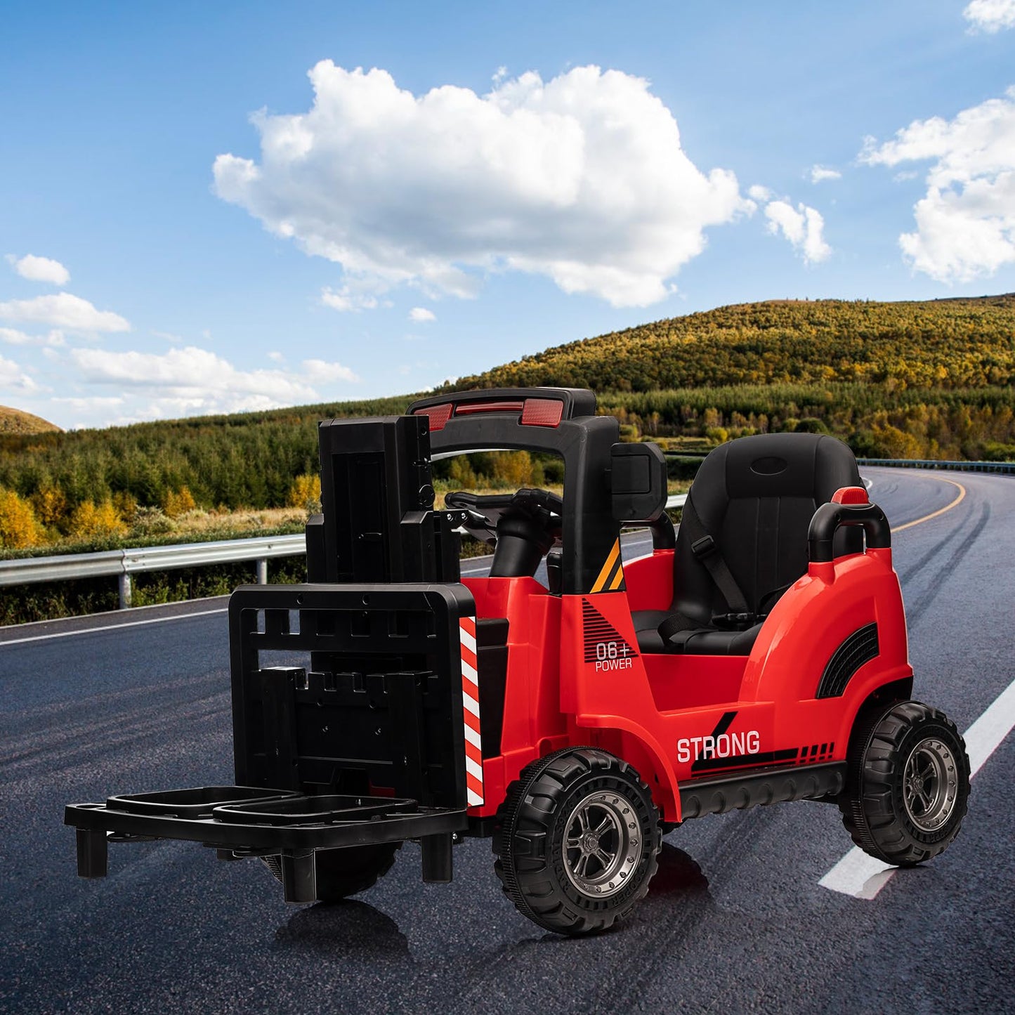 Garvee Ride - P Series: 12V Electric Forklift Ride-On: Liftable Fork, Remote, Music, Realistic Design, 66lb Load, for 3-7 Years - Red