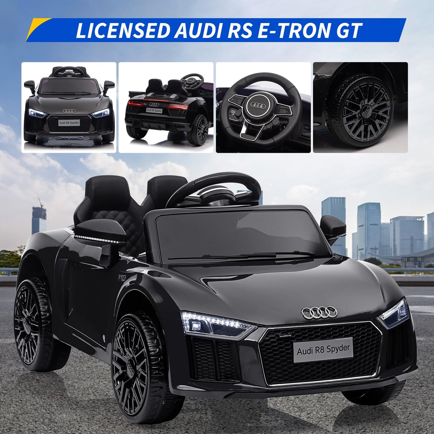 Garvee Ride - P Series: 12V Power Battery Electric Vehicles for 3-7 Toddlers, Licensed Toy Car with Remote Control, MP3 Player - Black