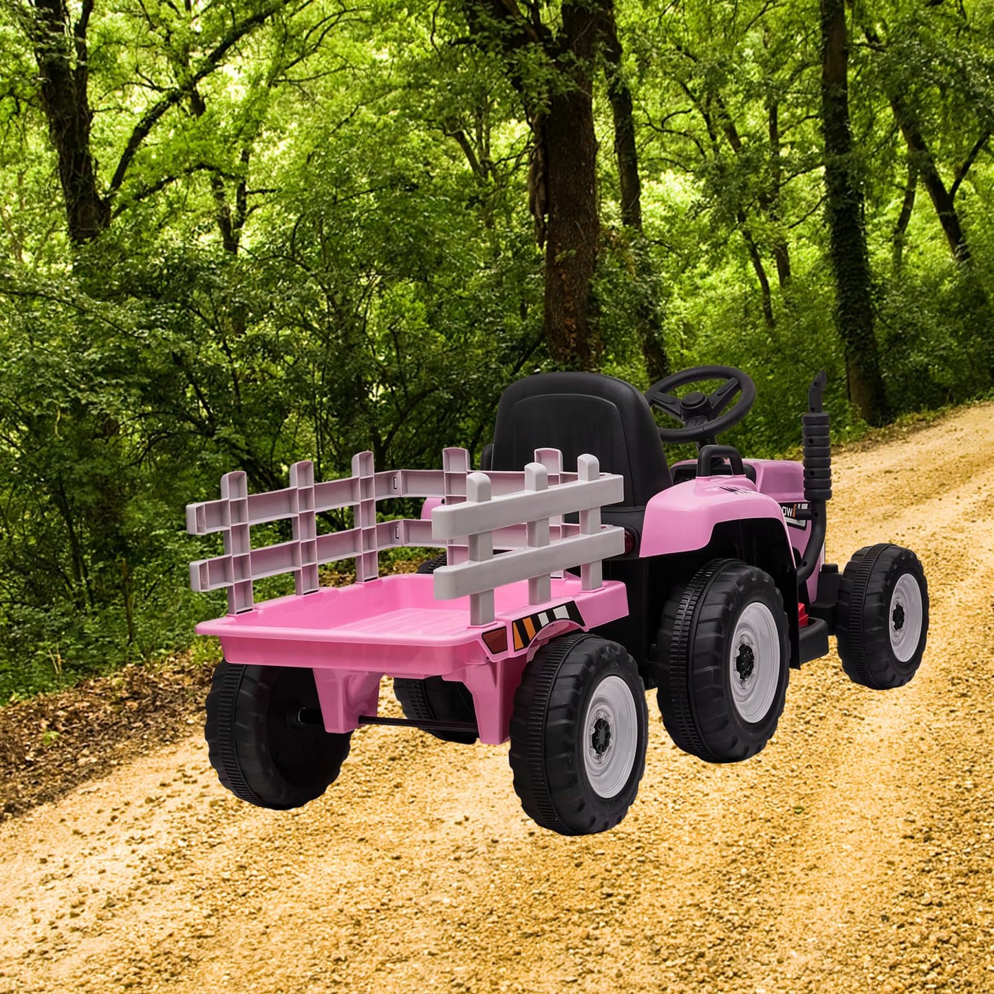 Garvee Ride - P Series: 12V Electric Tractor & Trailer for Kids, 3-6 Yrs - With RC - Pink / 35W